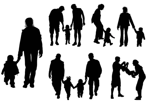Silhuetter Föräldrar Med Barn Vektor Illustration — Stock vektor