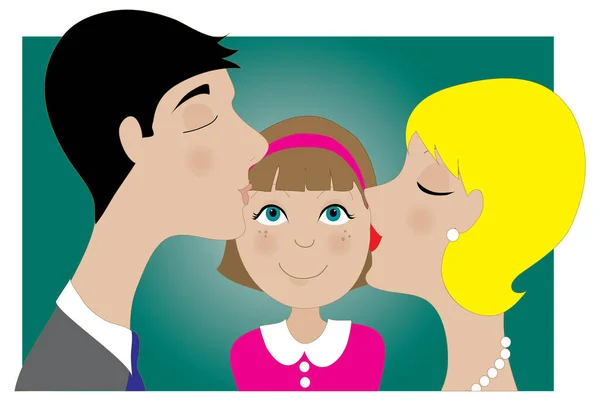 Ein Paar Gibt Seinem Kleinen Mädchen Einen Kuss — Stockvektor
