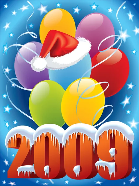 サンタクロースキャップと風船で新年の装飾 — ストックベクタ