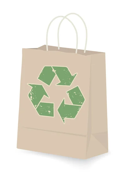 Saco Compras Kraft Com Logotipo Reciclagem Verde — Vetor de Stock