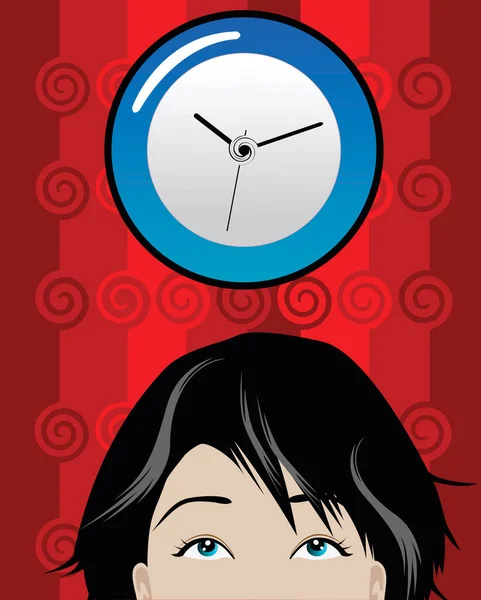 オフィスで時間を確認する女性のイラスト — ストックベクタ