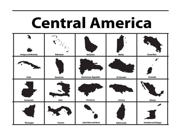 Vektorové Siluety Zemí Střední Ameriky — Stockový vektor