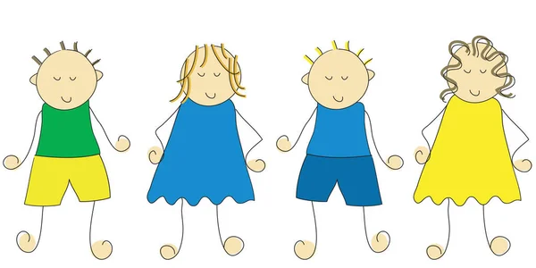 Grupo Quatro Crianças Dos Desenhos Animados — Vetor de Stock