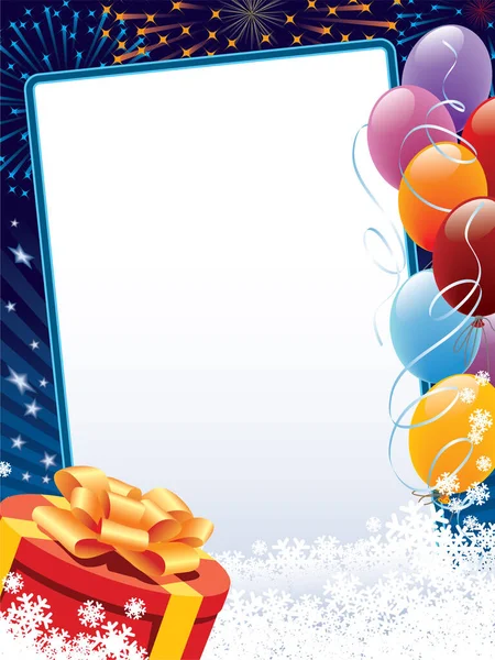 Karneval Winterdekoration Mit Kopierraum Luftballons Und Geschenk — Stockvektor
