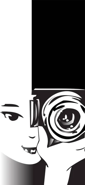 Photographer Camera Black White Clipart — Stock Vector