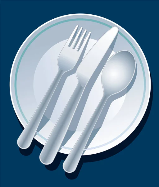 用盘子 勺子和刀 向量设置的蓝色地方 — 图库矢量图片