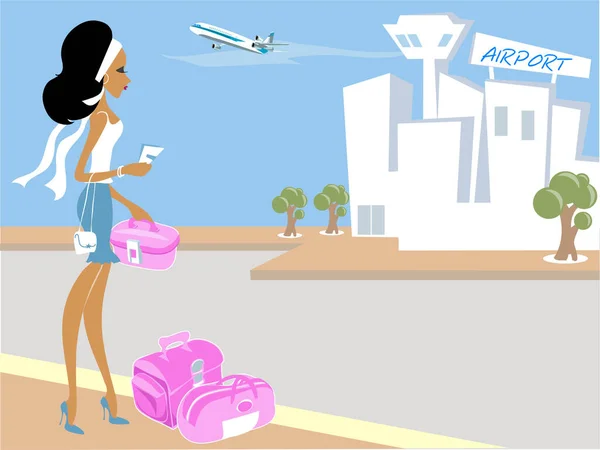 Miss Boo Aeropuerto Lista Para Las Vacaciones — Vector de stock