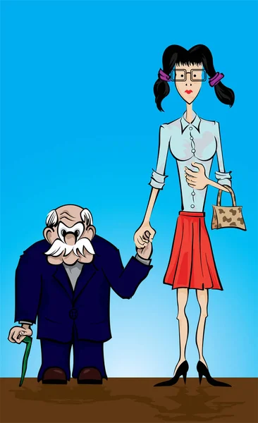 一对不同寻常的夫妇与一个老年男子和一个年轻女子的矢量图解 — 图库矢量图片
