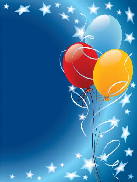 Luftballons Dekoration Mit Sternen Und Wind Auf Blauem Hintergrund — Stockvektor