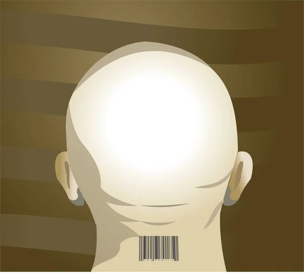 Vector Illustration Bald Man Bar Coded Neck — Stock Vector
