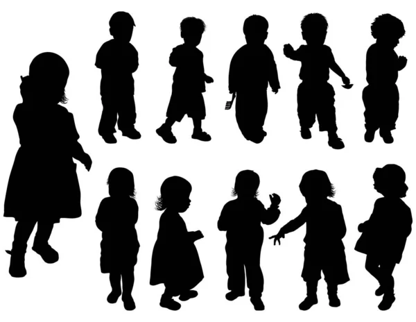 シルエットの女の子と男の子 子供の年齢 1年から2歳まで ベクトルイラスト — ストックベクタ