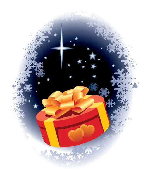 Χριστουγεννιάτικο Κουτί Δώρου Κορδέλα Χειμερινό Φόντο — Διανυσματικό Αρχείο