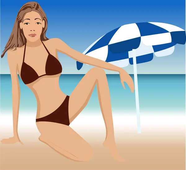 Attractive Girl Beautiful Exotic Summer Beach — Stock Vector