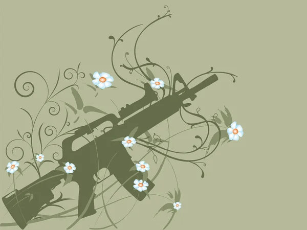 Silhouette Gun Flower Vines Peace Concept — Stock Vector