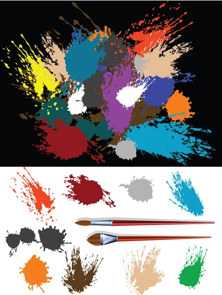 Colorful Vector Splats Silhouette Two Brush — Stock Vector