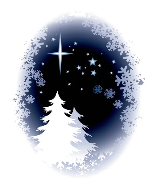 Christmas Tree Silhouette Winter Night Background — Stock Vector