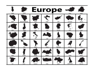 Avrupa ülkelerinin vektör siluetleri.
