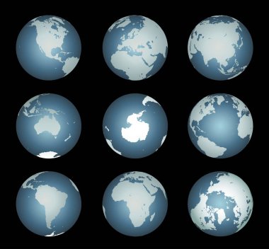 World Continents(Vector). Accurate map onto a globe. Includes Antarctica, Arctic, Atlantic. Details include small island chains, lakes and seas. clipart