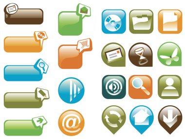 Ağ simgeli renkli cam düğmeler