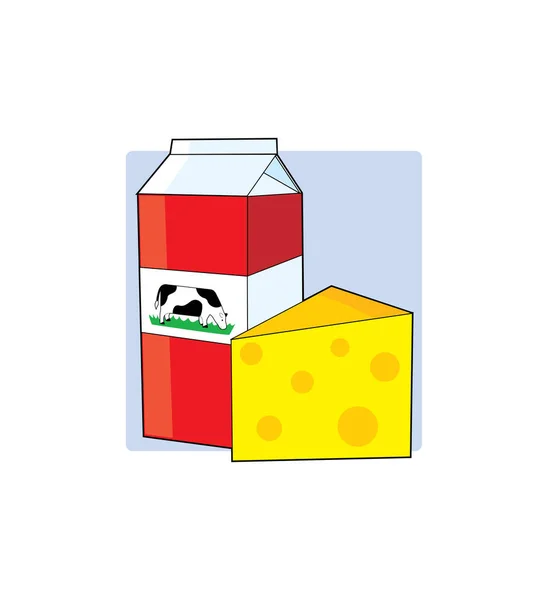 Bir Karton Süt Bir Dilim Sviçre Peyniri — Stok Vektör