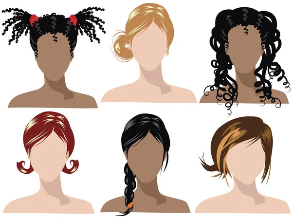 Illustration Female Hair Styles Different Colors — Stock Vector