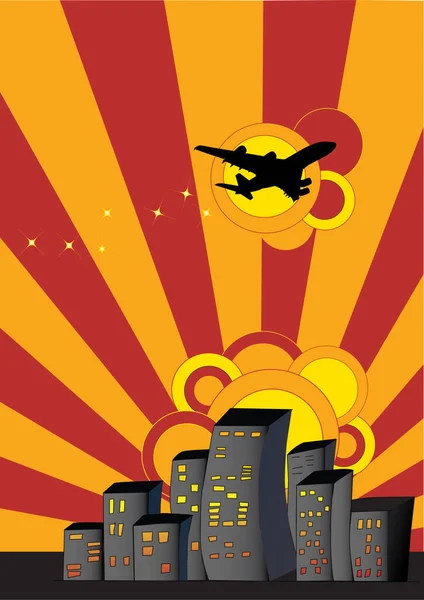 Illustration Mit Flugzeug Und Sternen Stadtnähe — Stockvektor
