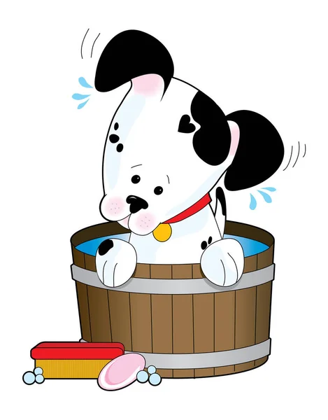Perro Manchado Tomando Baño Jabonoso — Archivo Imágenes Vectoriales