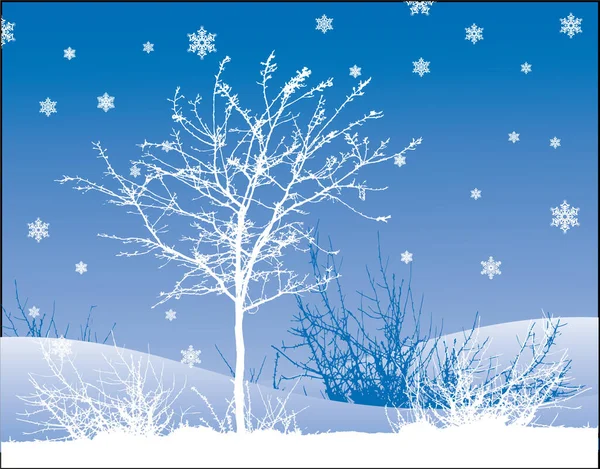 Winterlandschaft Vektorhintergrund Schneeflocken Und Baum — Stockvektor