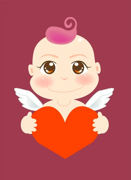 Vector Illustration Baby Angel Holding Love — Stock Vector