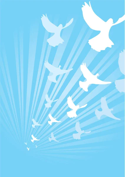 stock vector A flock of doves flying beneath rays of light
