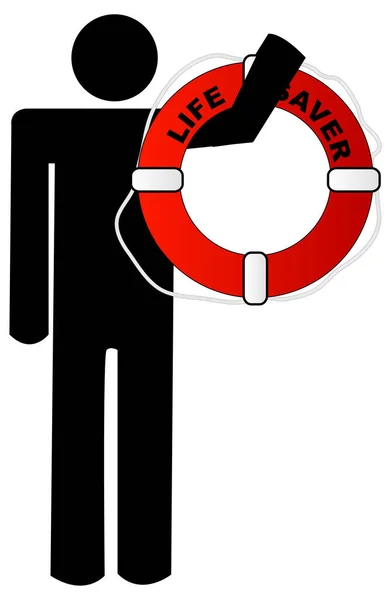 Muž Drží Ruce Červený Bílý Záchranný Kruh — Stockový vektor