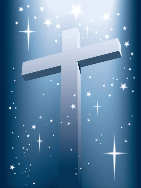 Крест Волшебным Светом Сияющими Звездами — стоковый вектор
