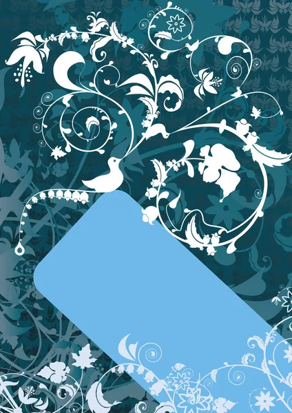 Blaues Banner Mit Vogel Und Blumenschmuck — Stockvektor
