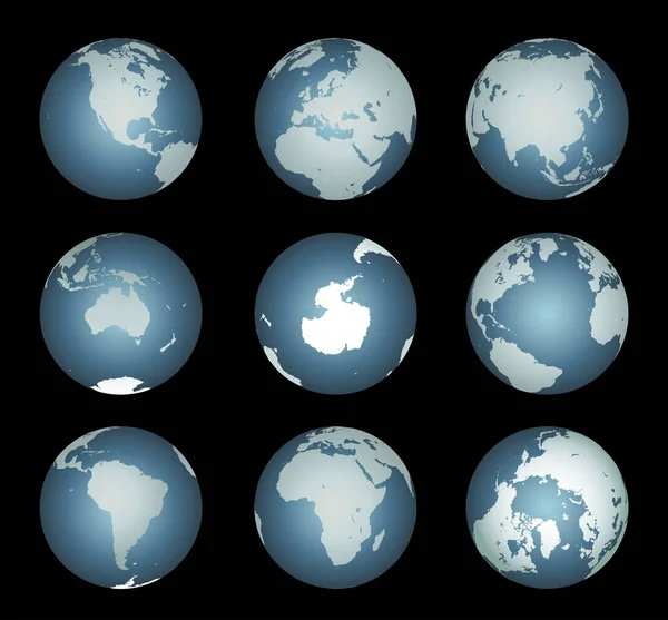 世界各大洲 精确地画在地球上 包括南极洲 大西洋 细节包括小岛屿链 湖泊和海洋 — 图库矢量图片