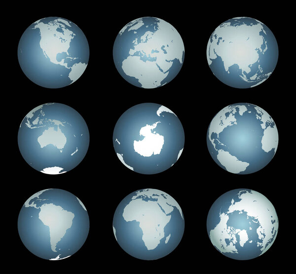 World Continents(Vector). Accurate map onto a globe. Includes Antarctica, Arctic, Atlantic. Details include small island chains, lakes and seas.