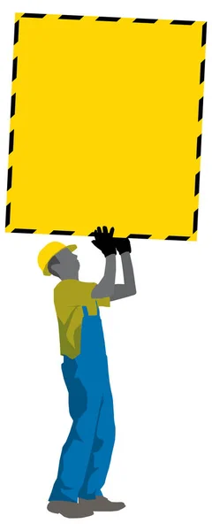 Εργάτης Οικοδομών Κρατώντας Memo Poster Διάνυσμα Τοποθετήστε Για Κείμενό Σας — Διανυσματικό Αρχείο