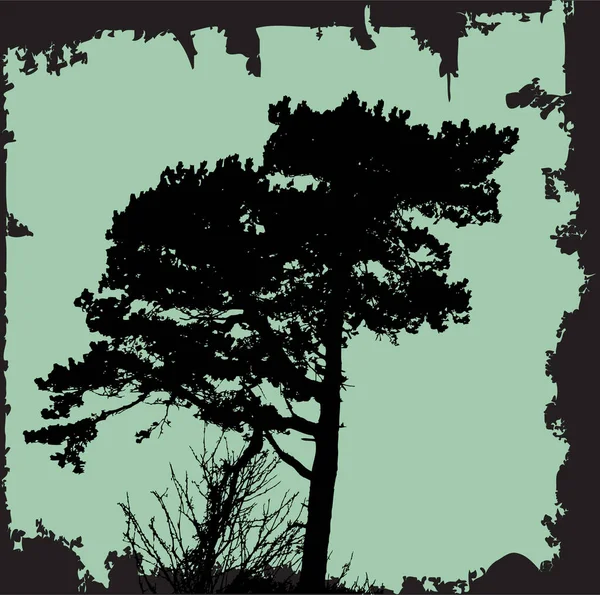 Yazın Grunge Tarzı Kenarı Olan Bir Ağacın Silueti — Stok Vektör