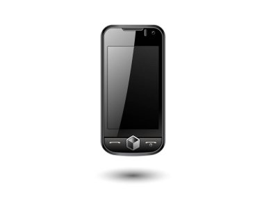 Siyah ekranlı akıllı telefon. Beyaz arka planda izole edilmiş. 3d illüstrasyon.
