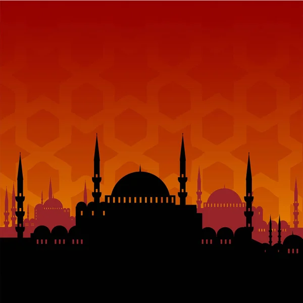 Ramadan Kareem Moskee Met Silhouet — Stockvector