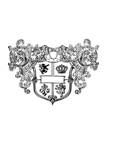 Escudo Heráldico Com Coroa Flores Gravura Vintage —  Vetores de Stock