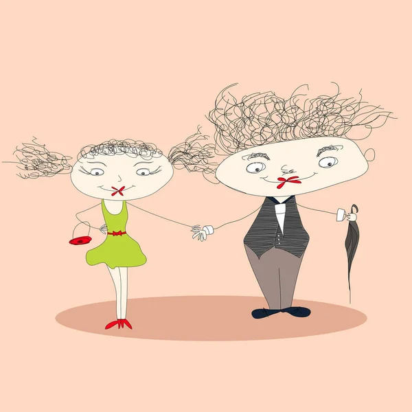 Mignon Couple Vecteur Illustration — Image vectorielle