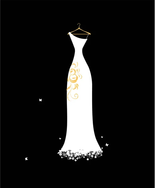 Hochzeitskleid Auf Schwarzem Hintergrund Vektorillustration — Stockvektor