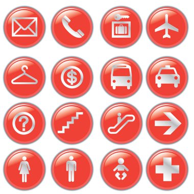 Beyaz işaretli kırmızı simgeler, vektör illüstrasyonu