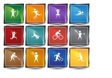 Spor oyunları için renkli simgeler kümesi, vektör illüstrasyonu