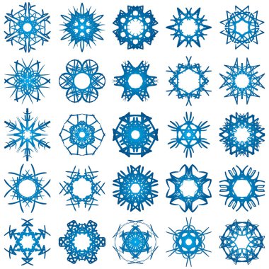 Bir dizi farklı kar tanesi desenleri. Kış tasarımı vektör illüstrasyonu