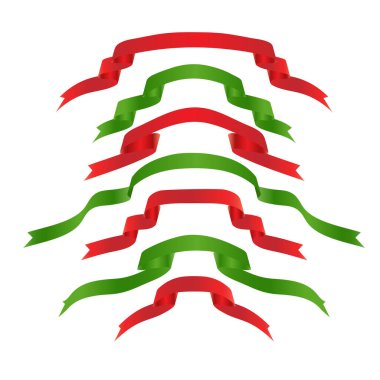 Kırmızı ve yeşil kurdele seti, vektör illüstrasyonu basit tasarım