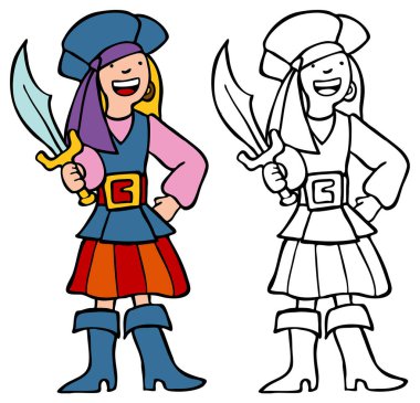 Sevimli çizgi korsan kız