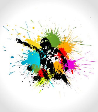 Dansçı ve vektör illüstrasyonlu renk arkaplanı