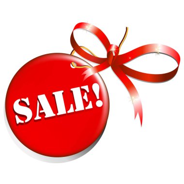 Kurdeleli ve beyaz arkaplanlı kırmızı satış vektörü pankartı.