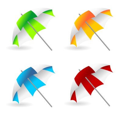 Beyaz arka plan üzerinde izole renkli şemsiye set